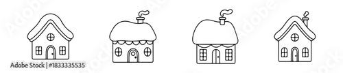 Whimsical winter house icons with snow-covered roofs and fairy-tale charm.