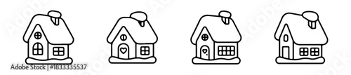Whimsical winter house icons with snow-covered roofs and fairy-tale charm.