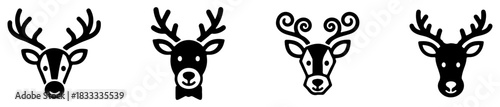 Stylized Christmas reindeer icons for festive design.
