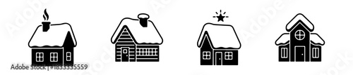 Whimsical winter house icons with snow-covered roofs and fairy-tale charm.