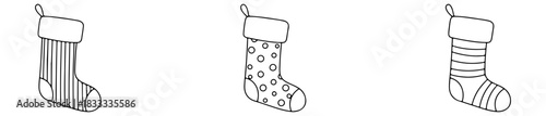 Christmas stocking icons with festive patterns and cozy holiday charm.