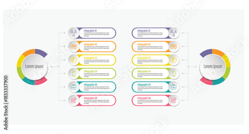Presentation business infographic template vector. left and right layout. Vector infographic label design with circle infographic template design and 6 options or steps.