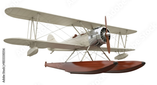 Tableau sur toile Vintage seaplane PNG isolated on transparent background, antique biplane with fl