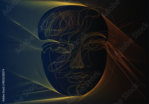 Wavy line background with human face illustration