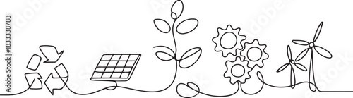 Continuous one line drawing sustainable business concept. Doodle vector illustration. one line Icon drawing