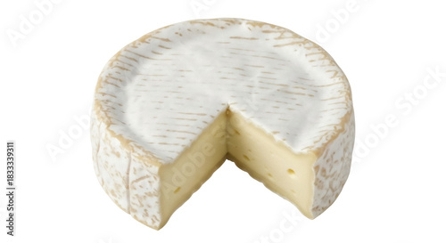 Delicious camembert cheese wheel with a cut piece isolated PNG, creamy dairy product on transparent background for gourmet food concepts