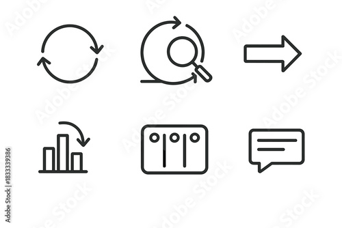 Feedback and Adaptation Icons. Line style icons of feedback and adaptation: feedback arrows, inspect and adapt loop, input icon,