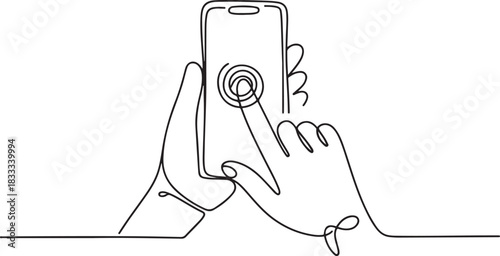 One continuous line drawing of Fingers touching, tapping, scrolling smartphone screens concept. Doodle vector illustration in simple linear style. one line Icon drawing
