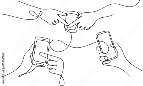 One continuous line drawing of Fingers touching, tapping, scrolling smartphone screens concept. Doodle vector illustration in simple linear style. one line Icon drawing