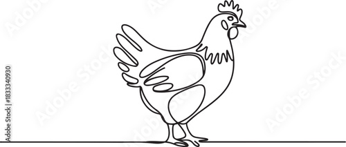 Continuous line art or One Line drawing of chicken for vector illustration, business farming. chicken pose concept. one line Icon drawing