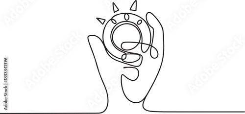 Minimalist continuous one line drawing of a hand adjusting a control knob to its maximum setting. Simple and modern illustration concept for power. one line Icon drawing