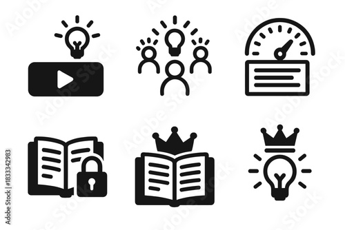 Crowdsourced Writing Tools. Line style icons of Crowdsourced Scriptwriting: story suggestion button, multiple idea stream, live