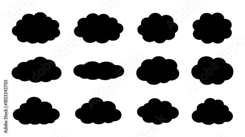 Stylized cloud collection for weather forecast designs, nature illustrations, dreamy sky backgrounds, and creative graphic projects with fluffy cloud shapes