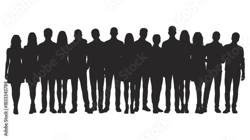 Diverse group of people silhouette standing together, collaboration and unity concept for community, team, organization or support network