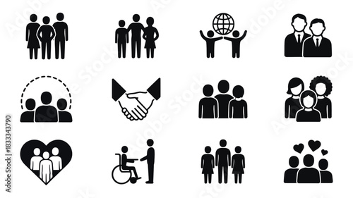 Diverse group of people icons symbolizing community, teamwork, and global connection, originally a scalable vector graphic for versatile design use