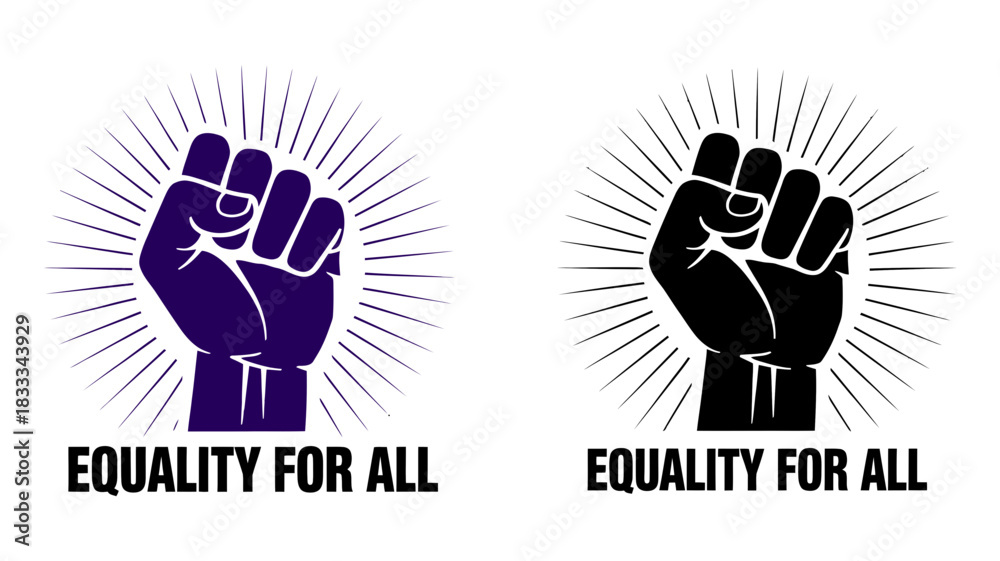 Obraz premium Empowering equality for all races and genders with a raised fist symbol, promoting social justice and human rights for a better, inclusive world