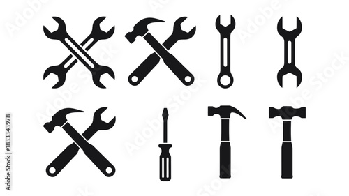 Essential tools for repair and construction projects: Wrenches, hammers, and screwdrivers – a versatile set for all your handyman needs and DIY solutions