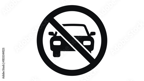 No car symbol for restricted access or environmental zones, ideal for transportation safety campaigns and promoting vehicle-free areas and eco living