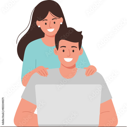 Digital Communication Between Friends in a Bright, Friendly Virtual Setting with Smiling Expressions and Casual Attire on a Dark Background