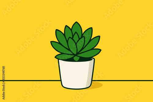 Succulent in Modern Pot. Minimalist composition of a single vector illustration succulent plant in a modern white pot against a
