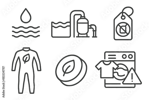 Eco-Friendly Sports Icons. Line style icons of environmental awareness in the sport: clean water icon, pool filter system, no