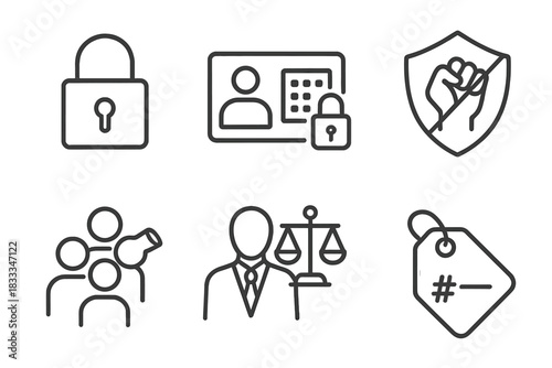 Protection Mechanisms Icons. Line style icons of protection mechanisms: confidentiality lock icon, secure access system,