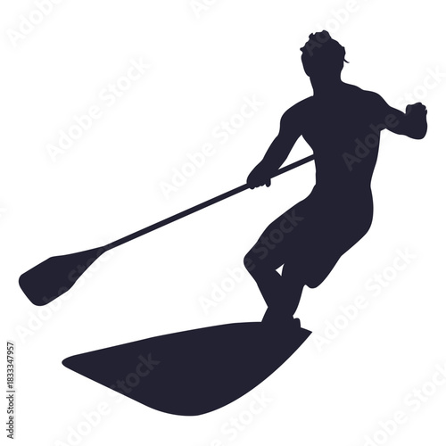 Boy rowing surfingboat silhouette