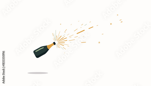 Champagne bottle popping new year's eve celebration with sparkling cork burst concept of festive joy