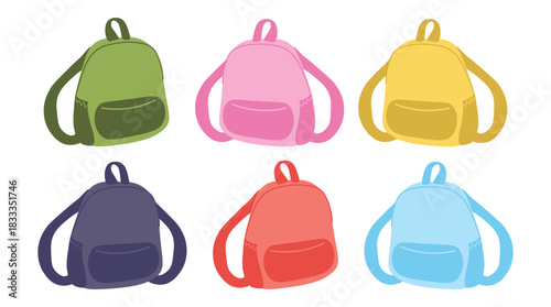 Set of Colorful School Backpacks Back to School Vector Illustration