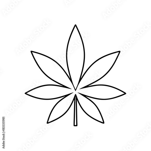 Outlined cannabis leaf with seven pointed edges on transparent background silhouette