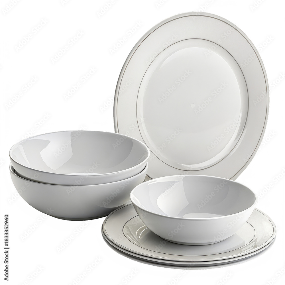 Fototapeta premium Elegant white dinnerware set on black background for fine dining and table setting
