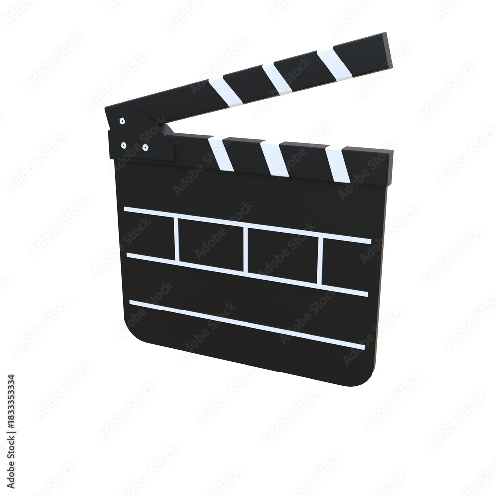 Fototapeta premium Black clapperboard with white stripes on a Transparent Background,3d movie clapper board with video play icon,png,3d,Wooden Black and White Film Movie Clapboard Accessory,