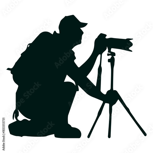 Photographer with camera stand silhouette