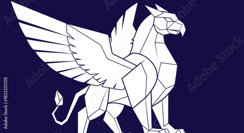 Geometric Griffin Illustration - Majestic Mythical Creature with Angular Design.