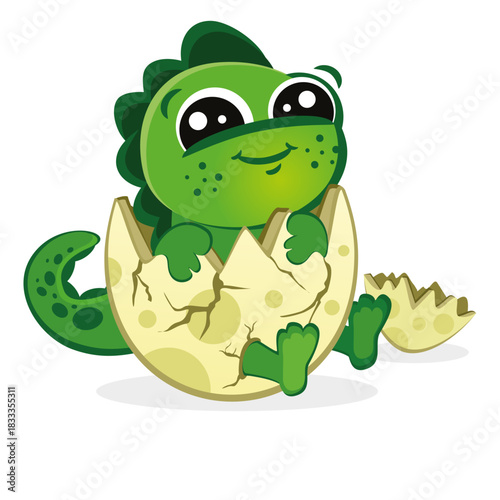 Baby dino in eggshell cartoon