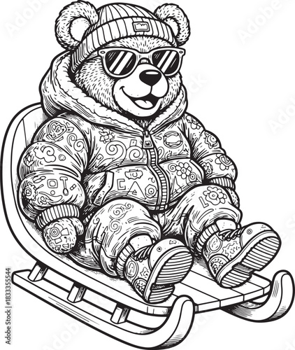 Winter teddy bear on a sled