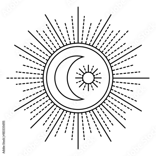 Moon ray sun crescent stroke celestial body