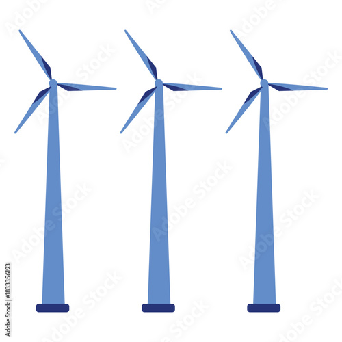Wind turbine generator wind farm three flat powerstation