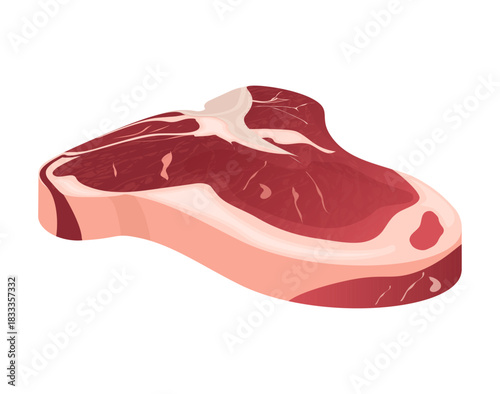 Raw T bone steak beef illustration on white
