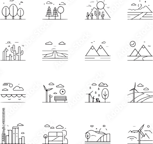 Nature and relaxation linear icon collection: minimal, elegant, and peaceful designs

