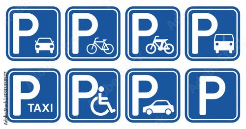 parking sign vehicle category icon set