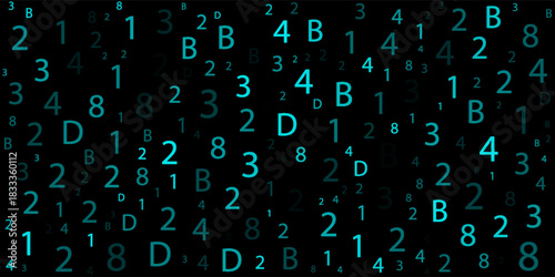 A modern design for digital wallpaper design. Concept business background. Abstract technical background of neon numbers on black. Illustration of the concept of a hacker. Computer code data. Vector.