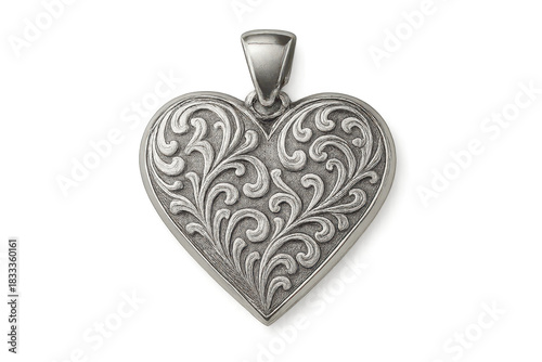 Detailed silver heart locket pendant, isolated on transparent background