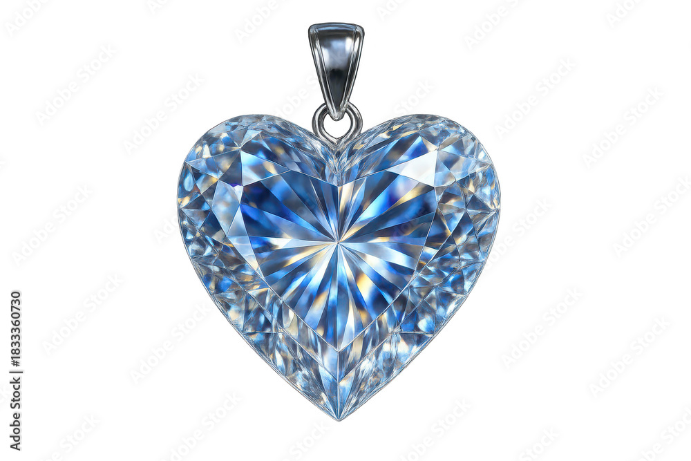 Fototapeta premium Sparkling heart diamond pendant isolated on transparent background.