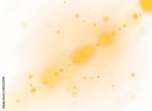 Soft golden diagonal flare with warm glow and gentle particle scatter on transparent background.