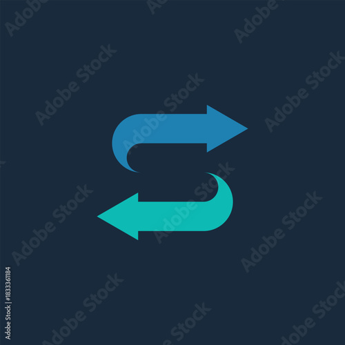 Abstract letter S logo icon with two opposite arrows symbolizing exchange, transfer, and transaction