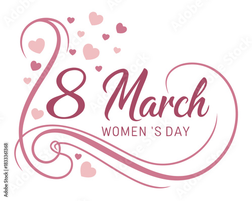 Elegant 8th of March Womens Day Celebration Graphic Design Template with Decorative Elements and Hearts Symbolizing Love and Empowerment