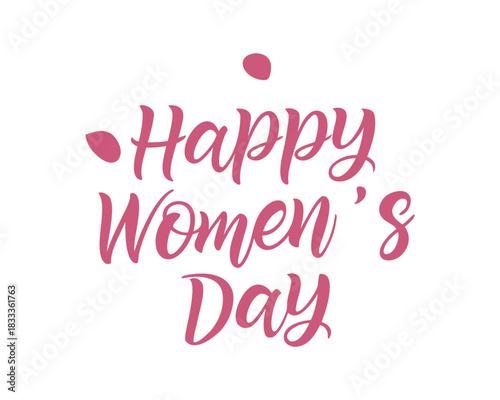 Happy Womens Day greeting card design with elegant pink typography on a clean white background illustration