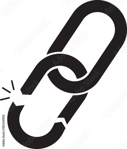 Broken chain link isolated on transparent background. Weakness, broken chain link, symbolizing a severed connection or a point of failure. Vector illustration.