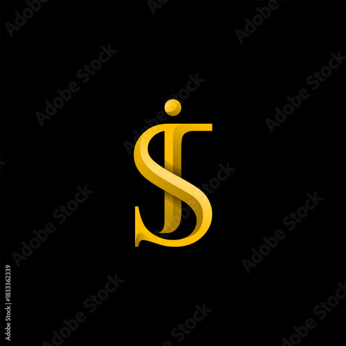 Elegant golden JS or SJ monogram logo with a 3D metallic effect on a black background, representing luxury and classic design